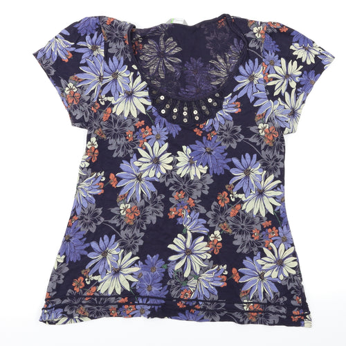 M&S  Womens Blue Floral  Basic T-Shirt Size 12