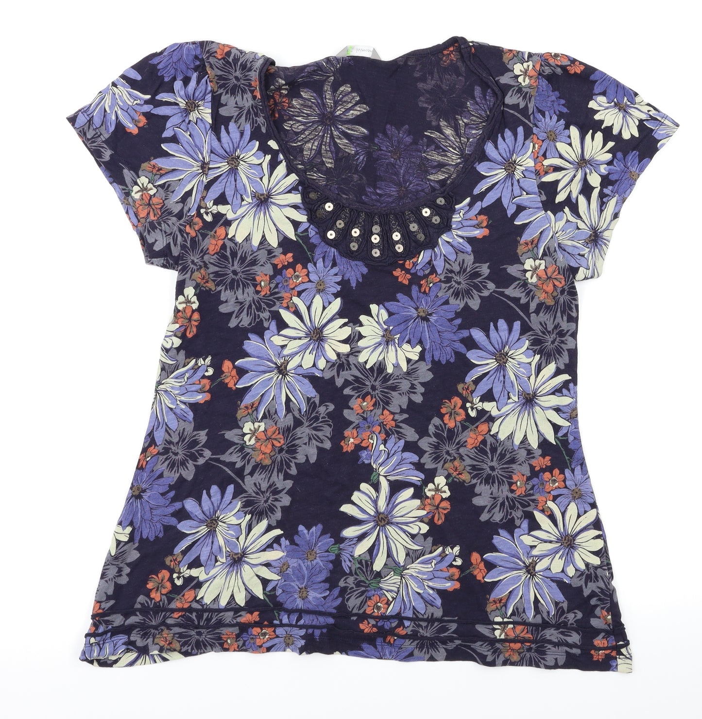 M&S  Womens Blue Floral  Basic T-Shirt Size 12