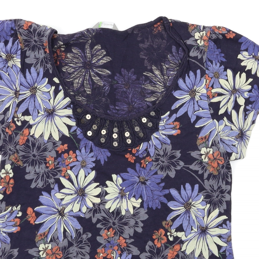 M&S  Womens Blue Floral  Basic T-Shirt Size 12