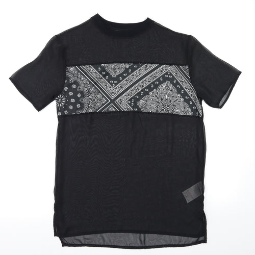 Preworn Womens Black Argyle/Diamond  Basic T-Shirt Size XS