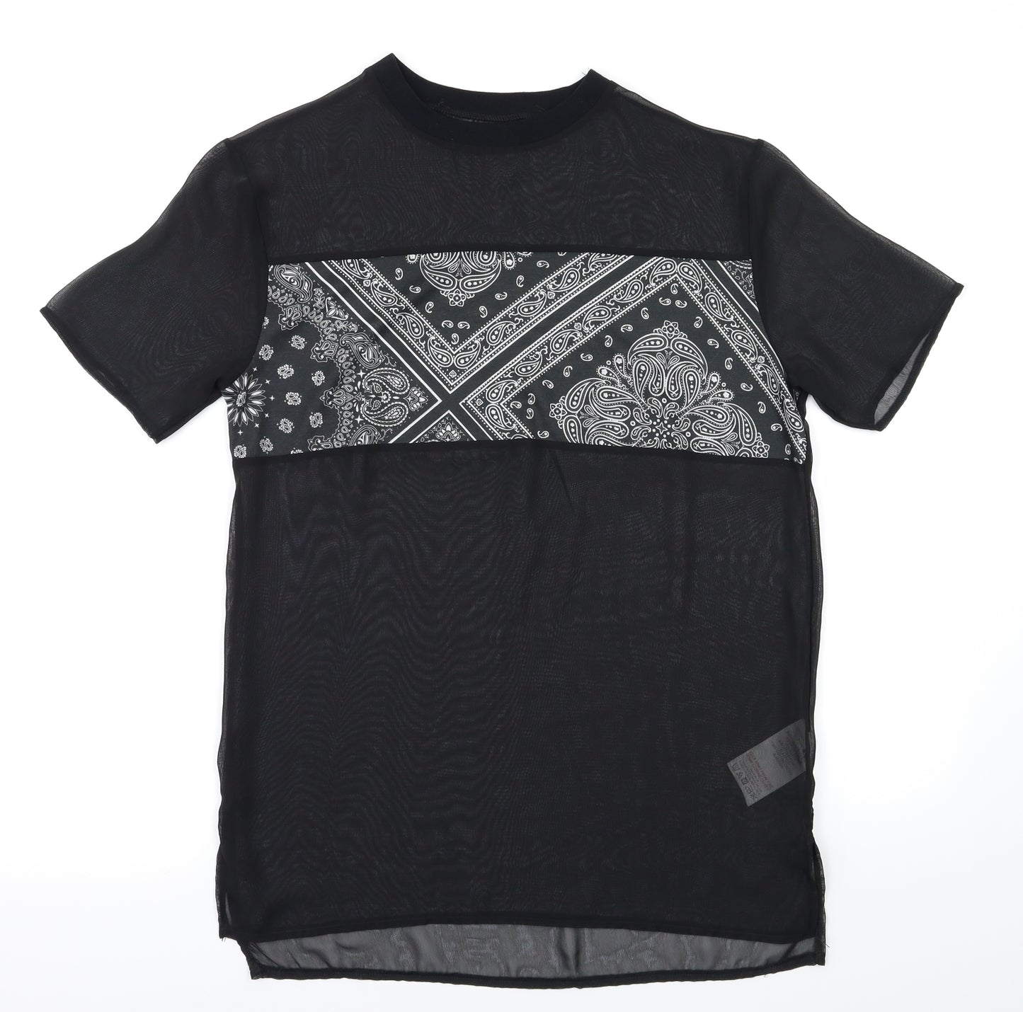 Preworn Womens Black Argyle/Diamond  Basic T-Shirt Size XS