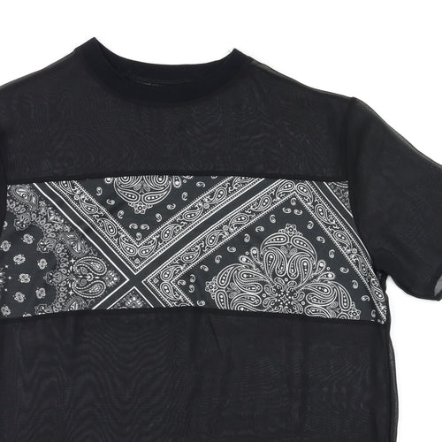 Preworn Womens Black Argyle/Diamond  Basic T-Shirt Size XS