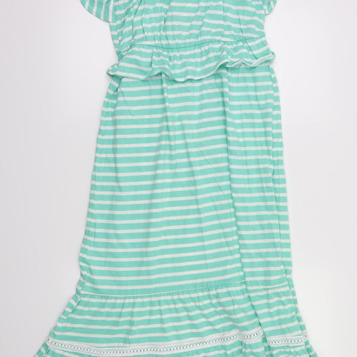 Matalan Girls Green Striped  Fit & Flare  Size 12 Years
