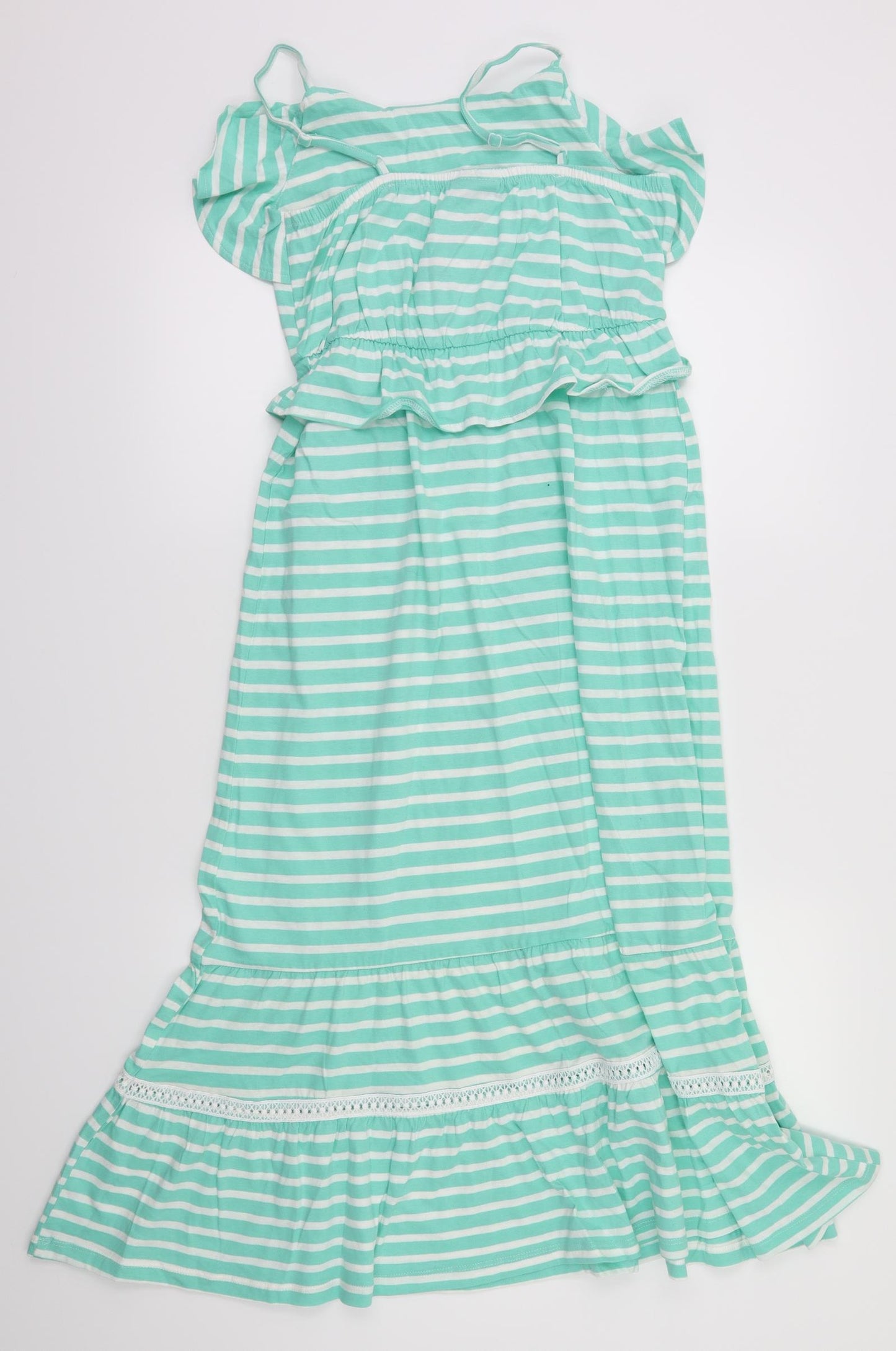 Matalan Girls Green Striped  Fit & Flare  Size 12 Years