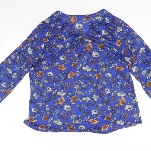 Encuentro Womens Blue Floral  Basic Blouse Size XL