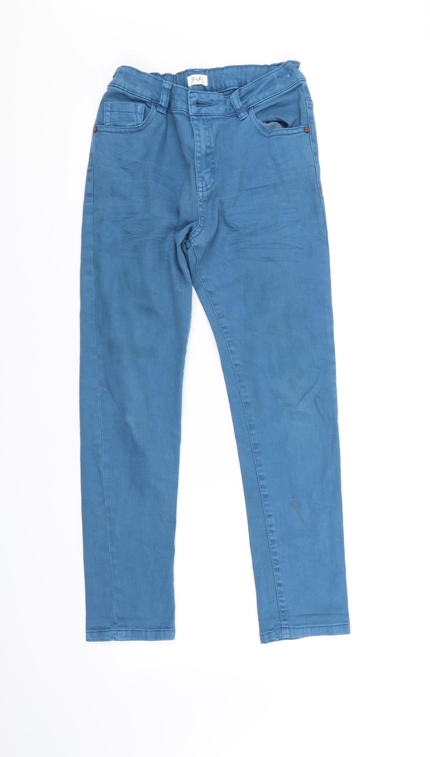 F&F Boys Blue Ikat  Straight Jeans Size 9-10 Years - washable mark on front