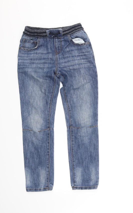 Front view of deniem & co girls’ blue straight jeans, size 9-10, years - elastic waist band