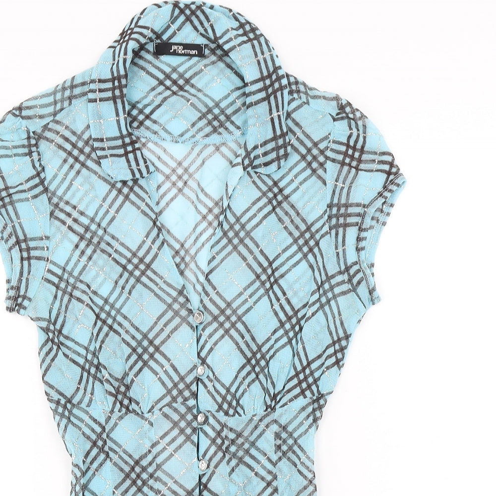 Jane Norman Womens Blue Check  Basic Button-Up Size 12