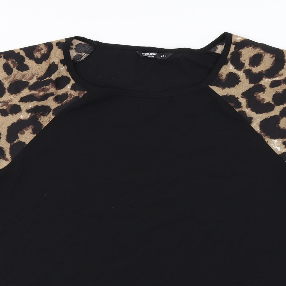 Shein   Womens Black Animal Print  Basic Blouse Size 2XL