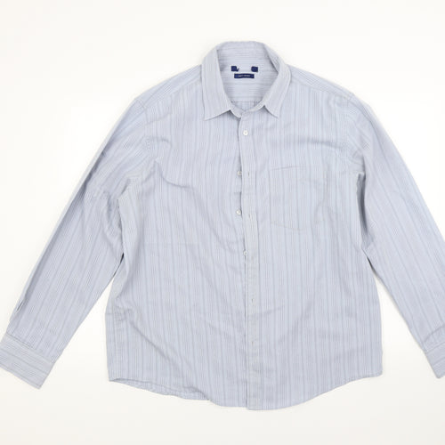 Preworn Mens Blue Striped   Button-Up Size L  - Soft touch
