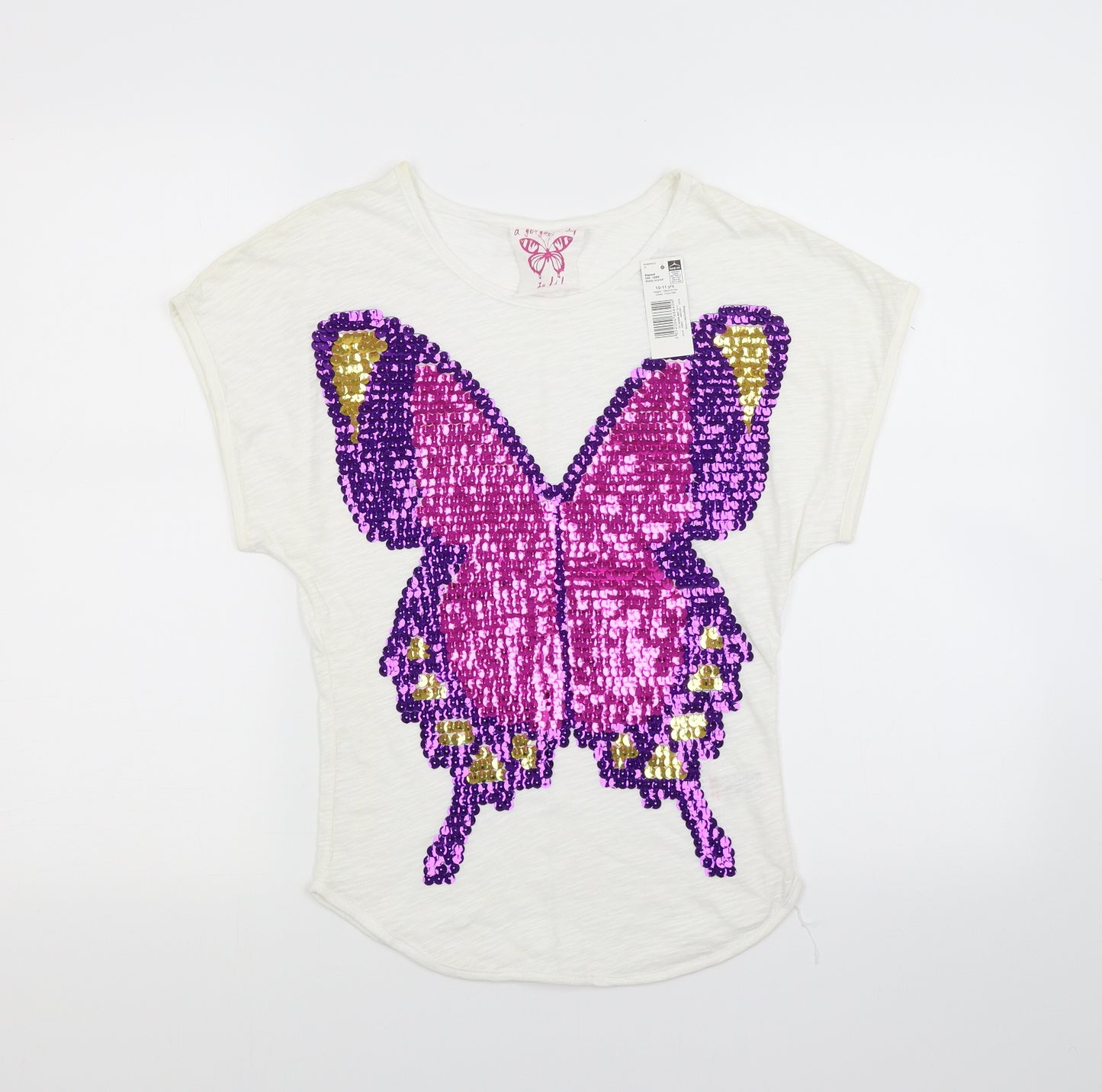 F&F Girls White   Basic Polo Size 11 Years  - Butterfly print