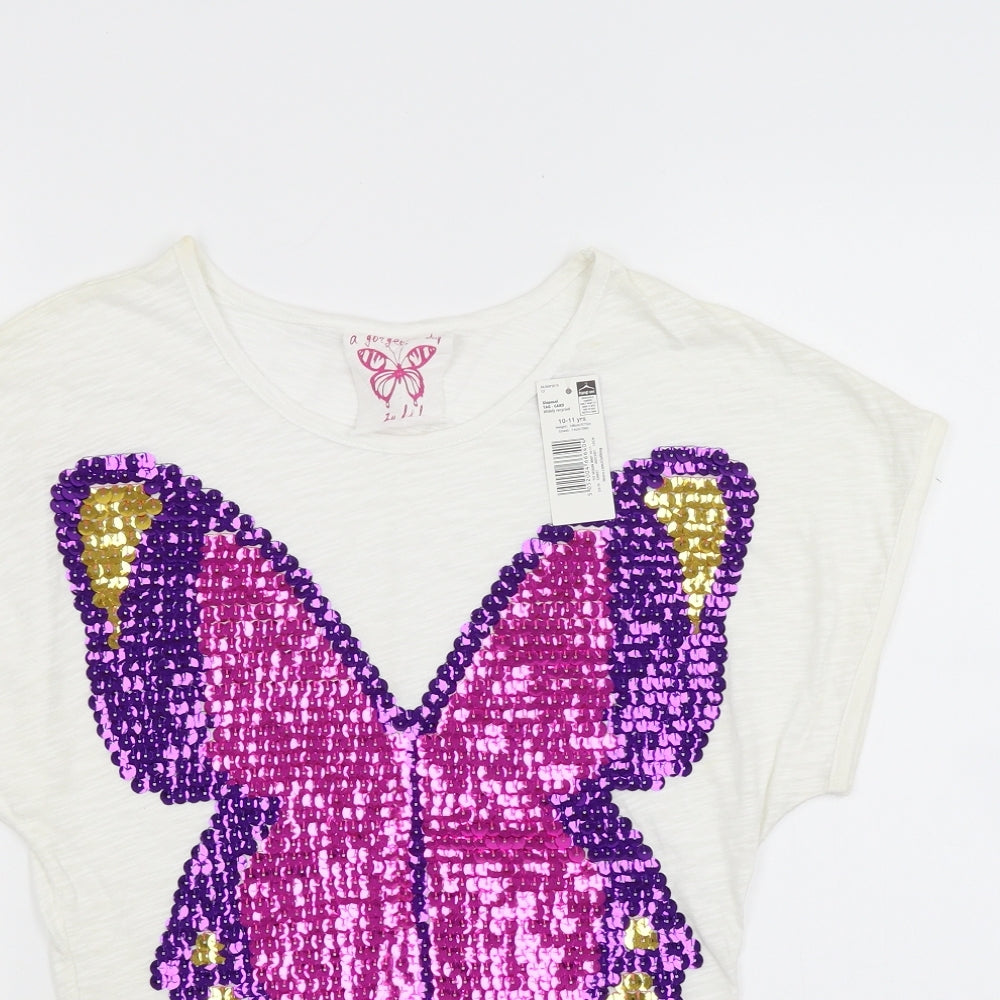 F&F Girls White   Basic Polo Size 11 Years  - Butterfly print