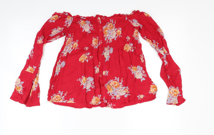 Pins & Needles Womens Red Floral  Basic Blouse Size M
