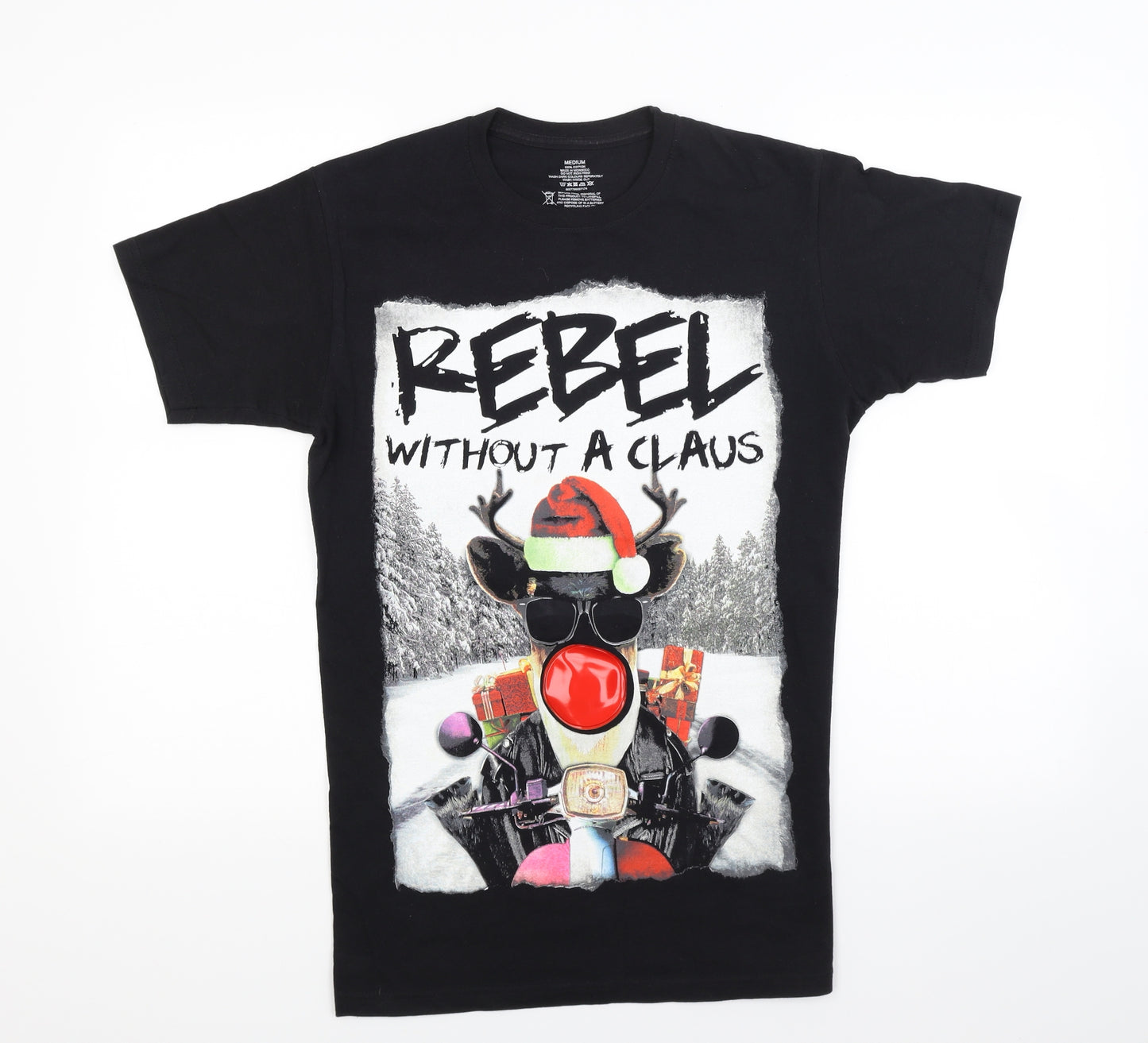 Primark Mens Black    T-Shirt Size M  - Christmas Santa