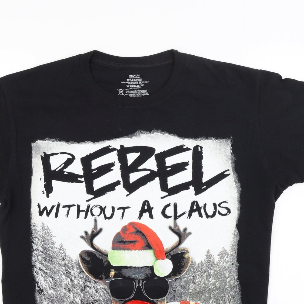 Primark Mens Black    T-Shirt Size M  - Christmas Santa