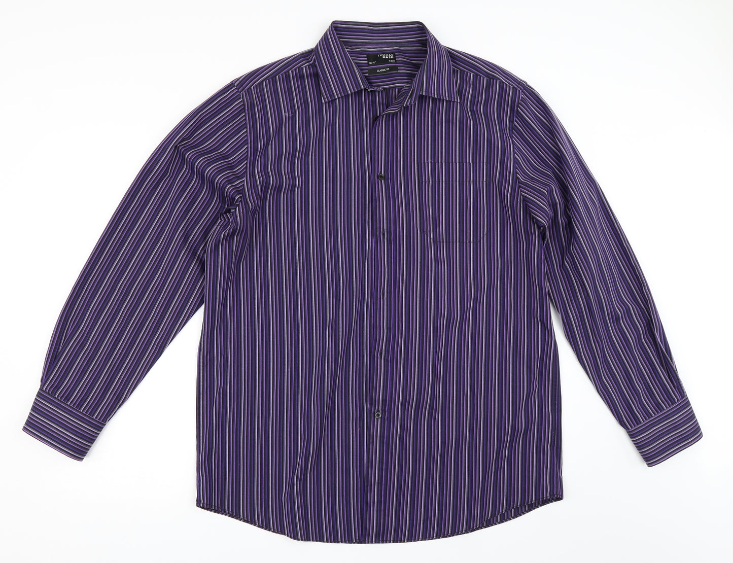 Thomas Nash Mens Purple Striped   Button-Up Size 16.5