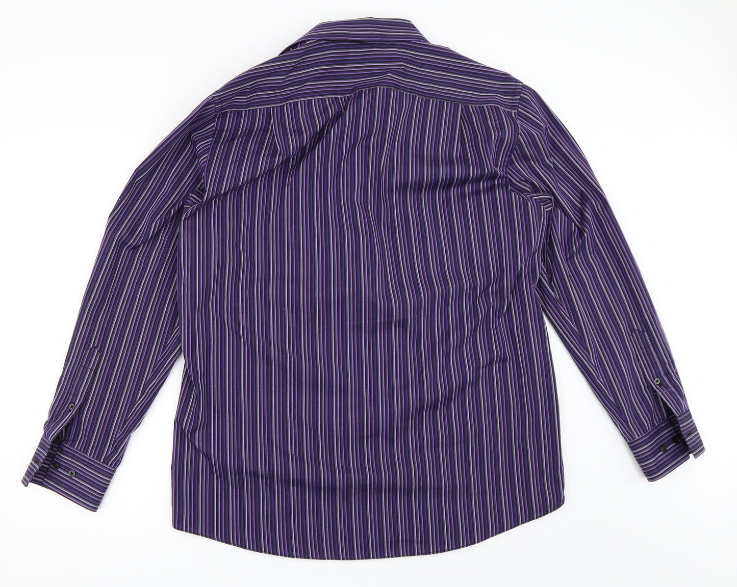 Thomas Nash Mens Purple Striped   Button-Up Size 16.5