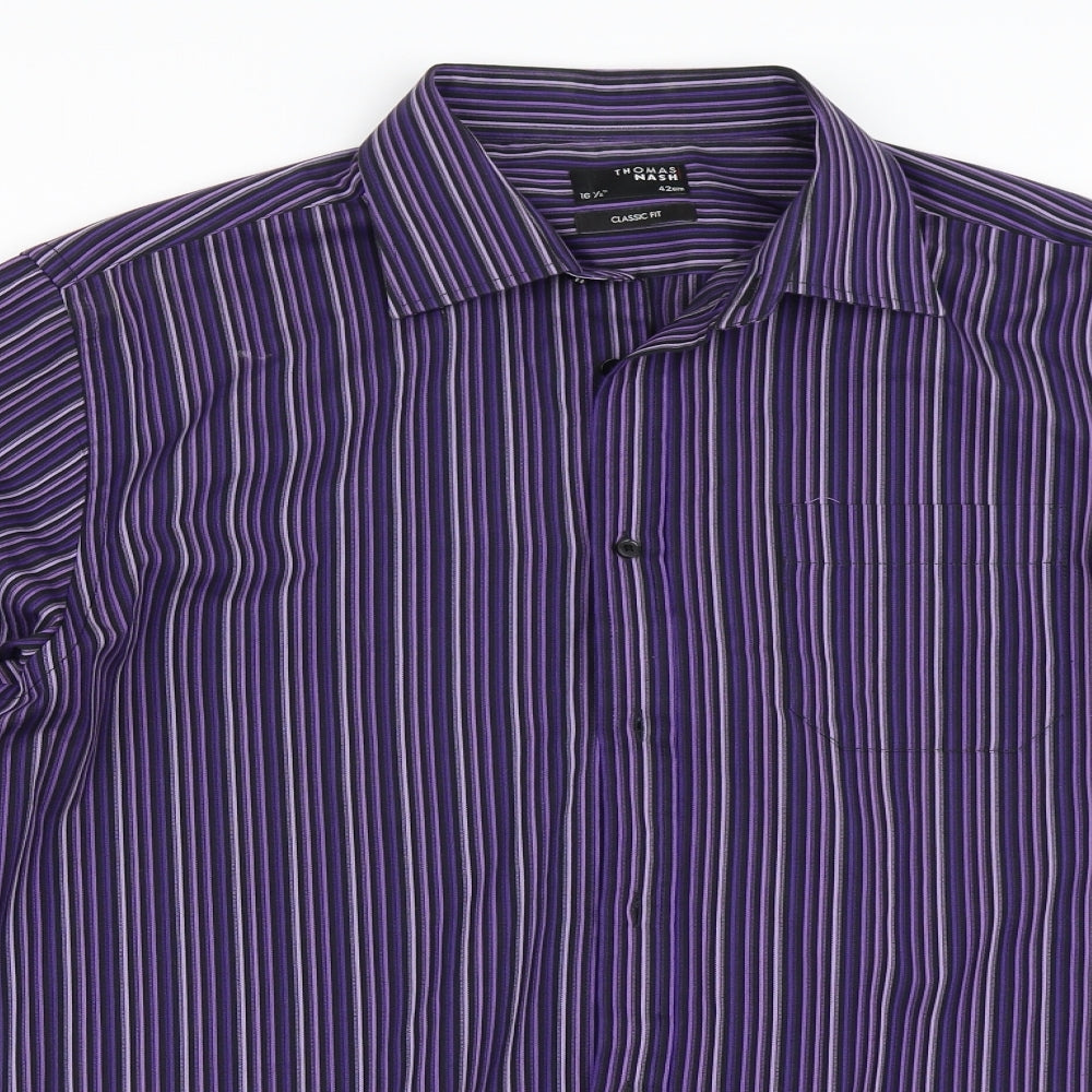 Thomas Nash Mens Purple Striped   Button-Up Size 16.5