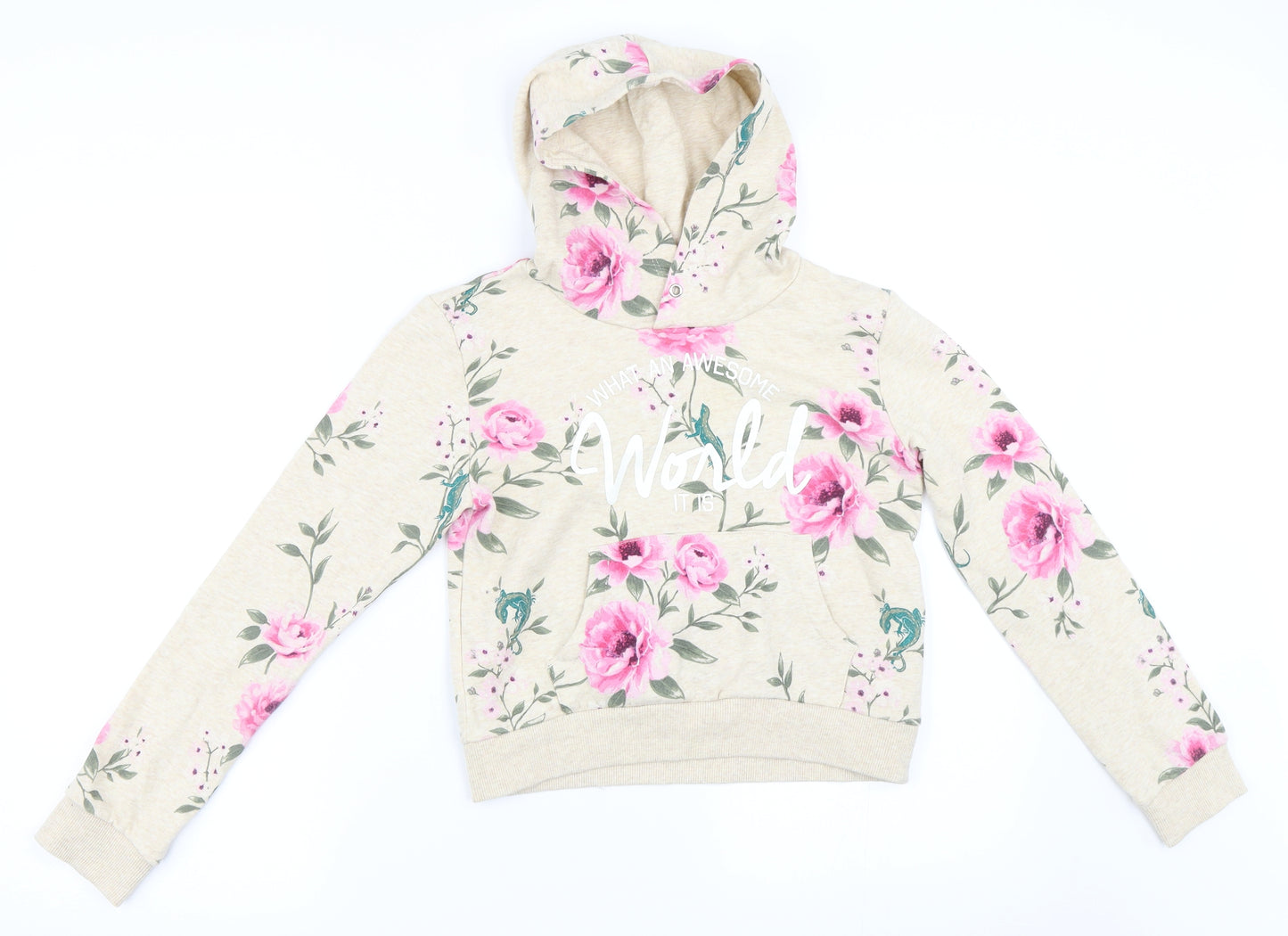H&M Girls Beige Floral  Pullover Hoodie Size 11-12 Years