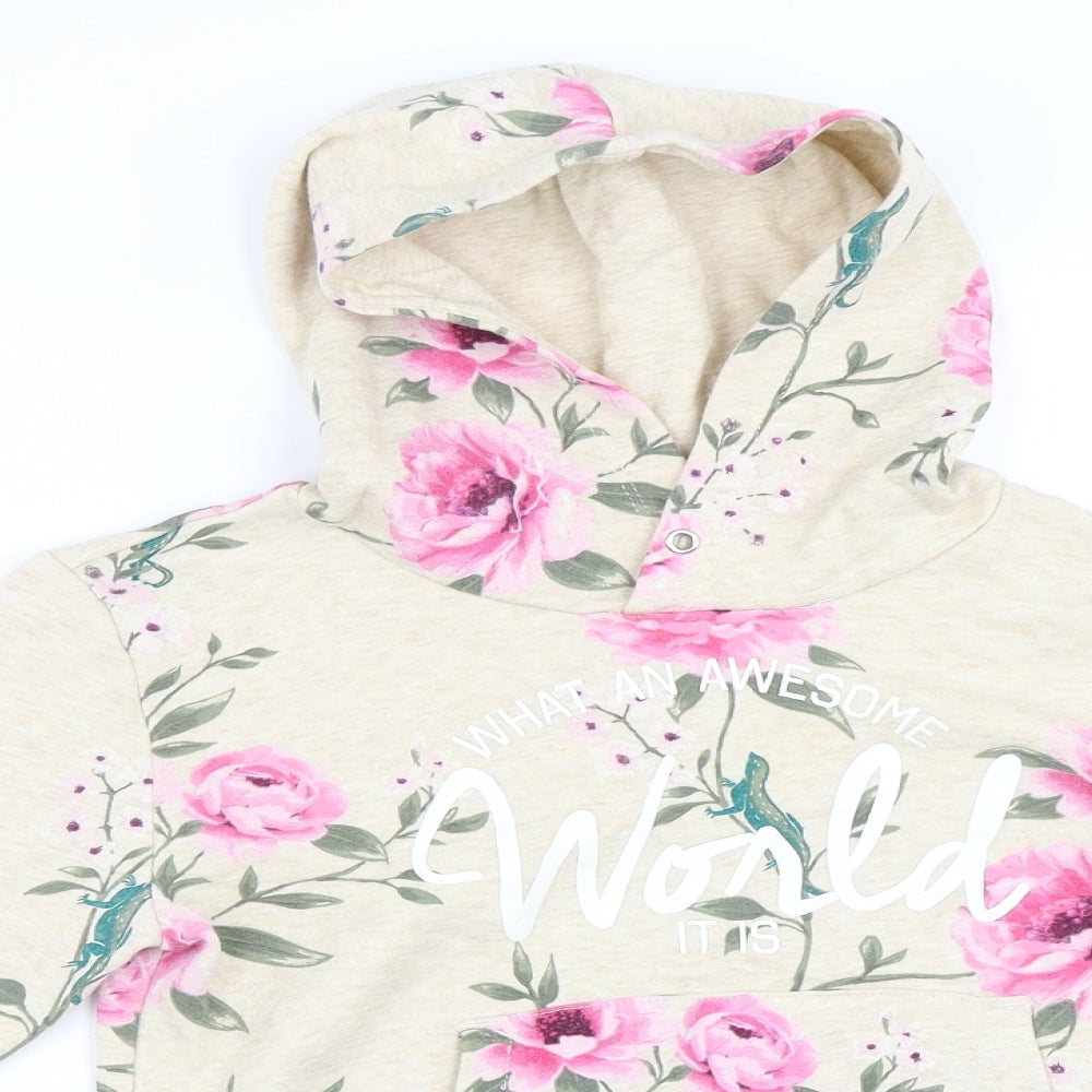 H&M Girls Beige Floral  Pullover Hoodie Size 11-12 Years