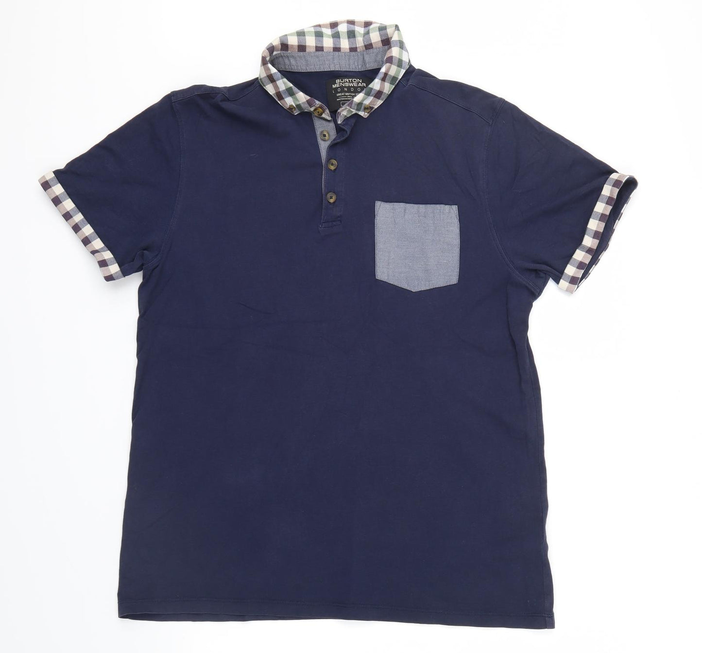 Burton Menswear Mens Blue Check   T-Shirt Size L