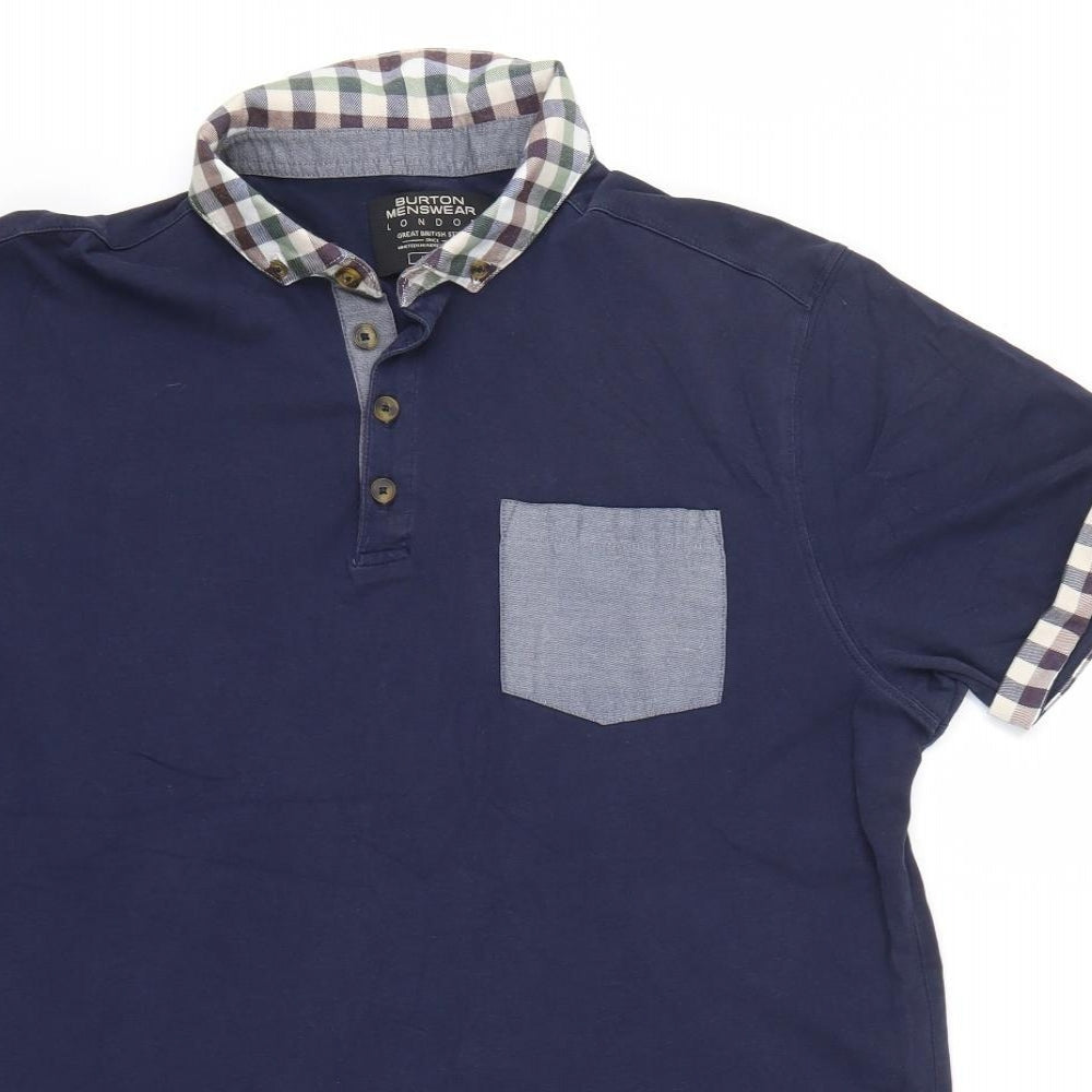 Burton Menswear Mens Blue Check   T-Shirt Size L