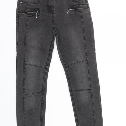 George Girls Grey  Denim Skinny Jeans Size 7 Years - Zip on front, pockets on back