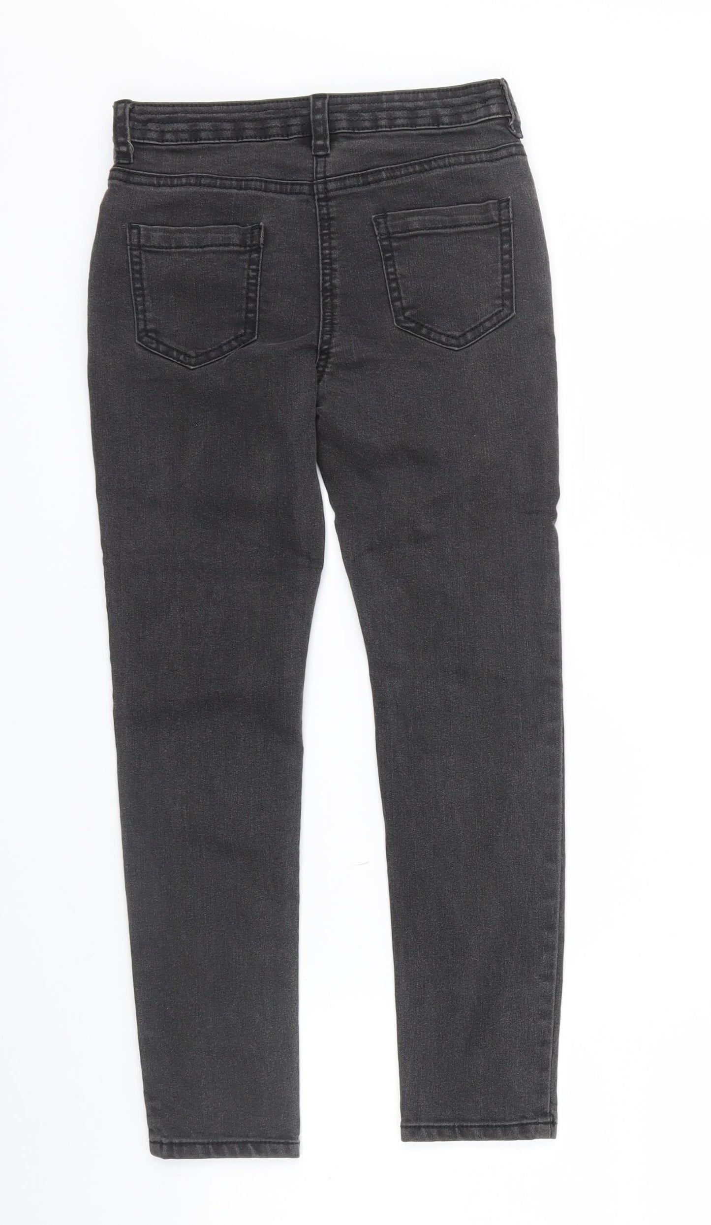 George Girls Grey  Denim Skinny Jeans Size 7 Years - Zip on front, pockets on back