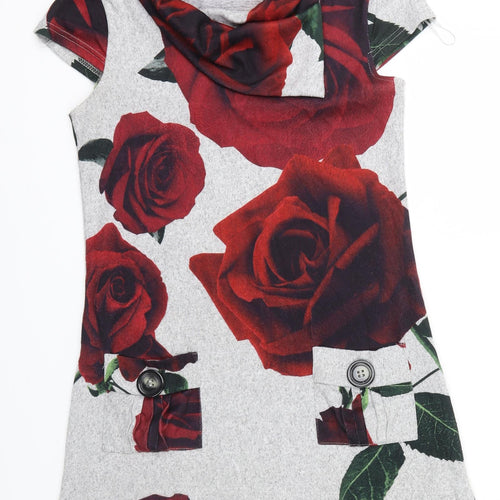 Quiz Womens Grey Floral  Pencil Dress  Size 8  - buttons on pockets front of dress