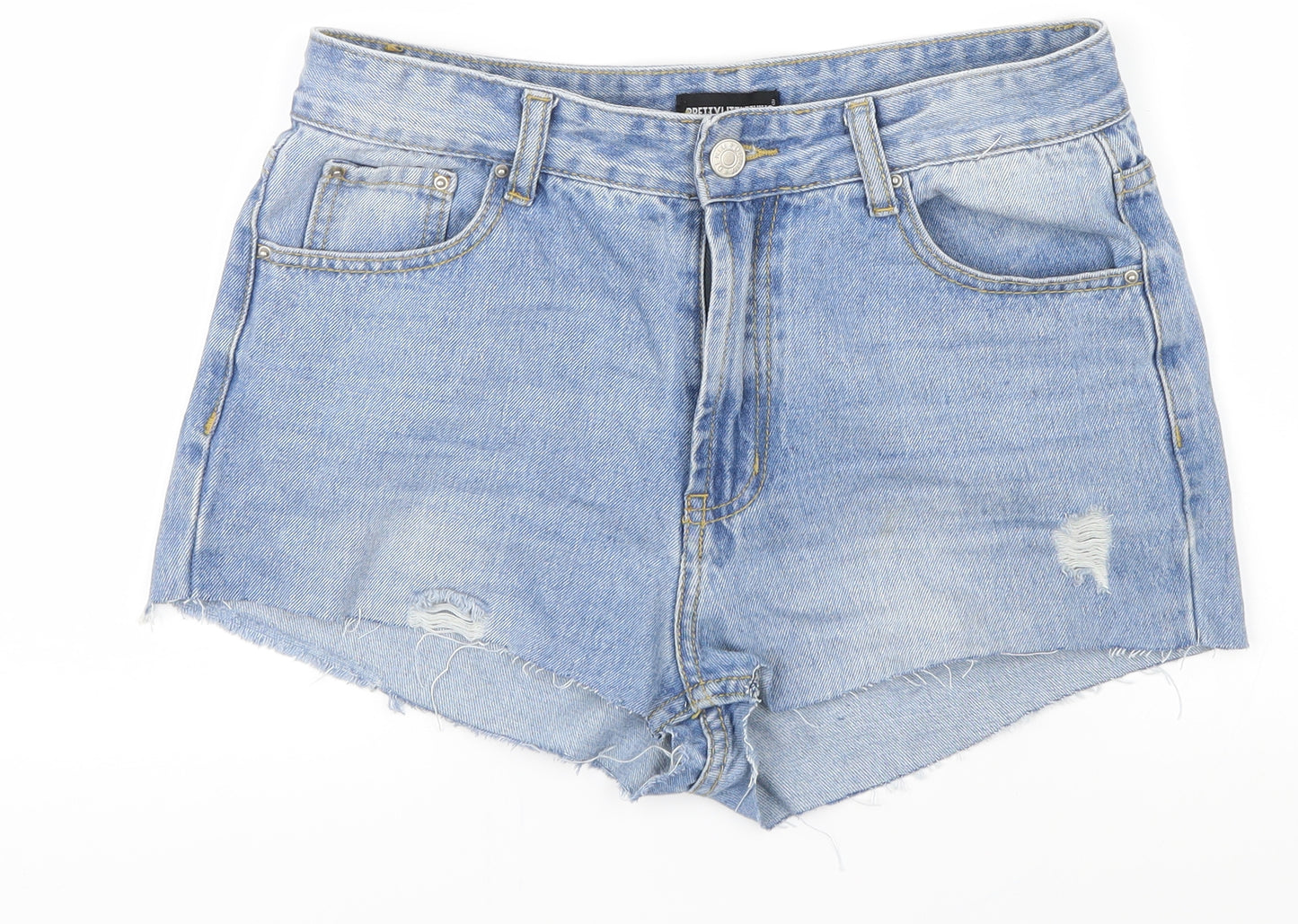 PRETTYLITTELTHING Womens Blue  Denim Skimmer Shorts Size 10 - Distressed