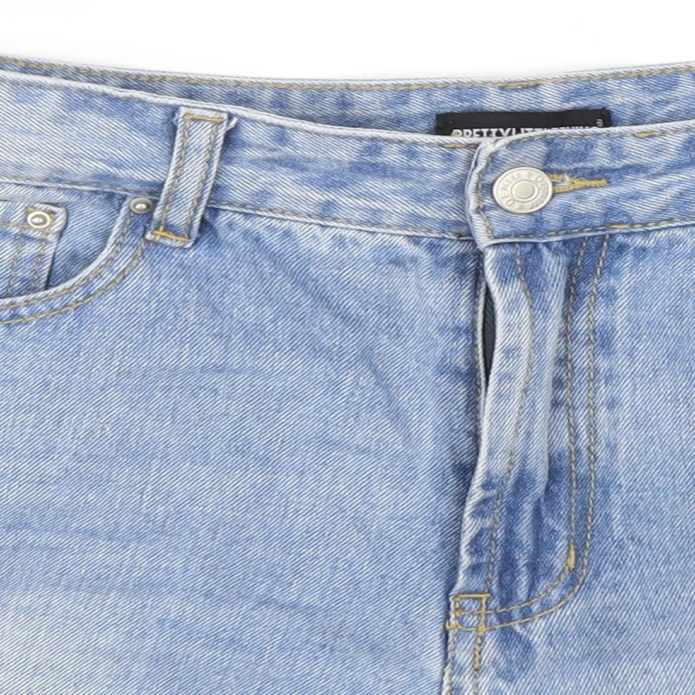 PRETTYLITTELTHING Womens Blue  Denim Skimmer Shorts Size 10 - Distressed