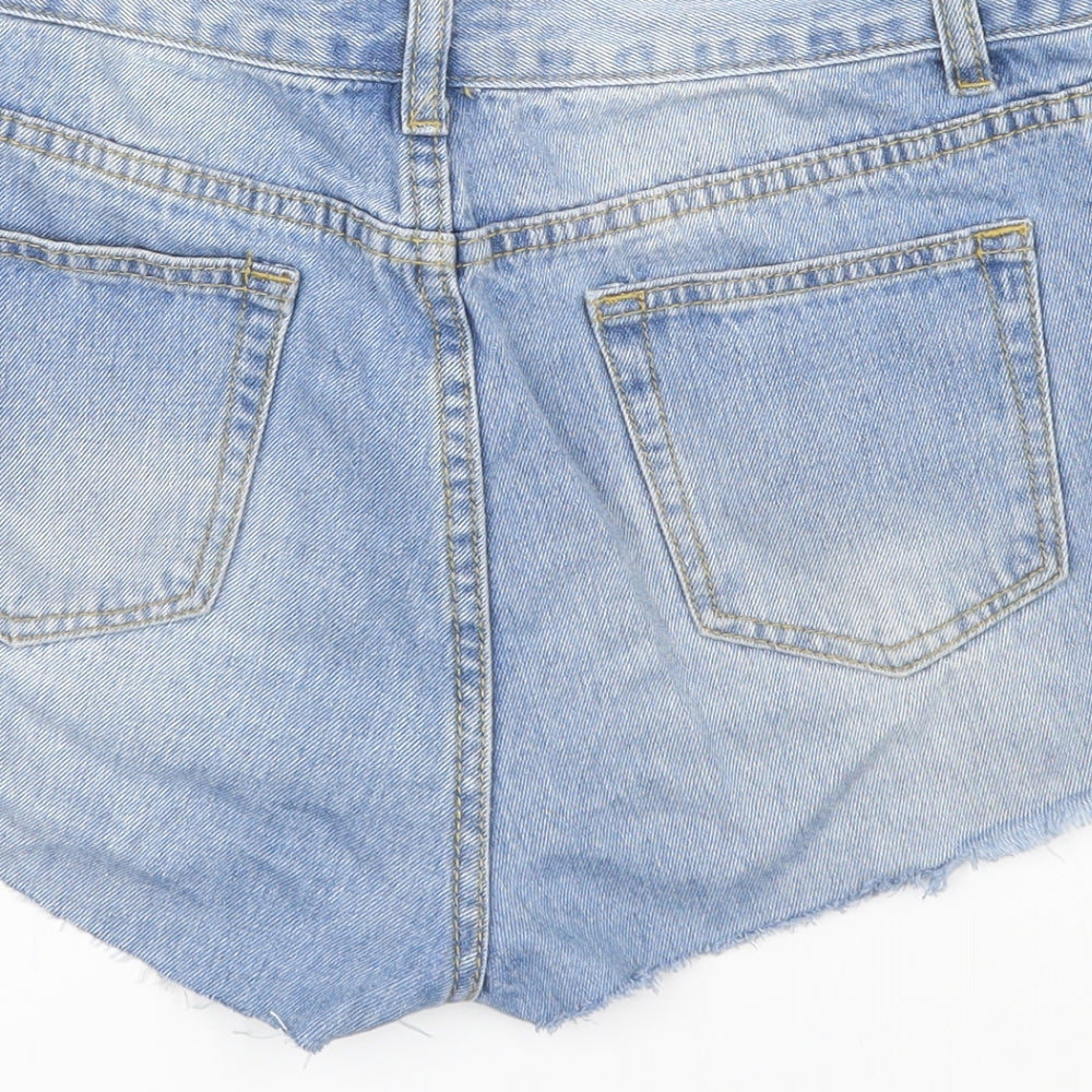 PRETTYLITTELTHING Womens Blue  Denim Skimmer Shorts Size 10 - Distressed