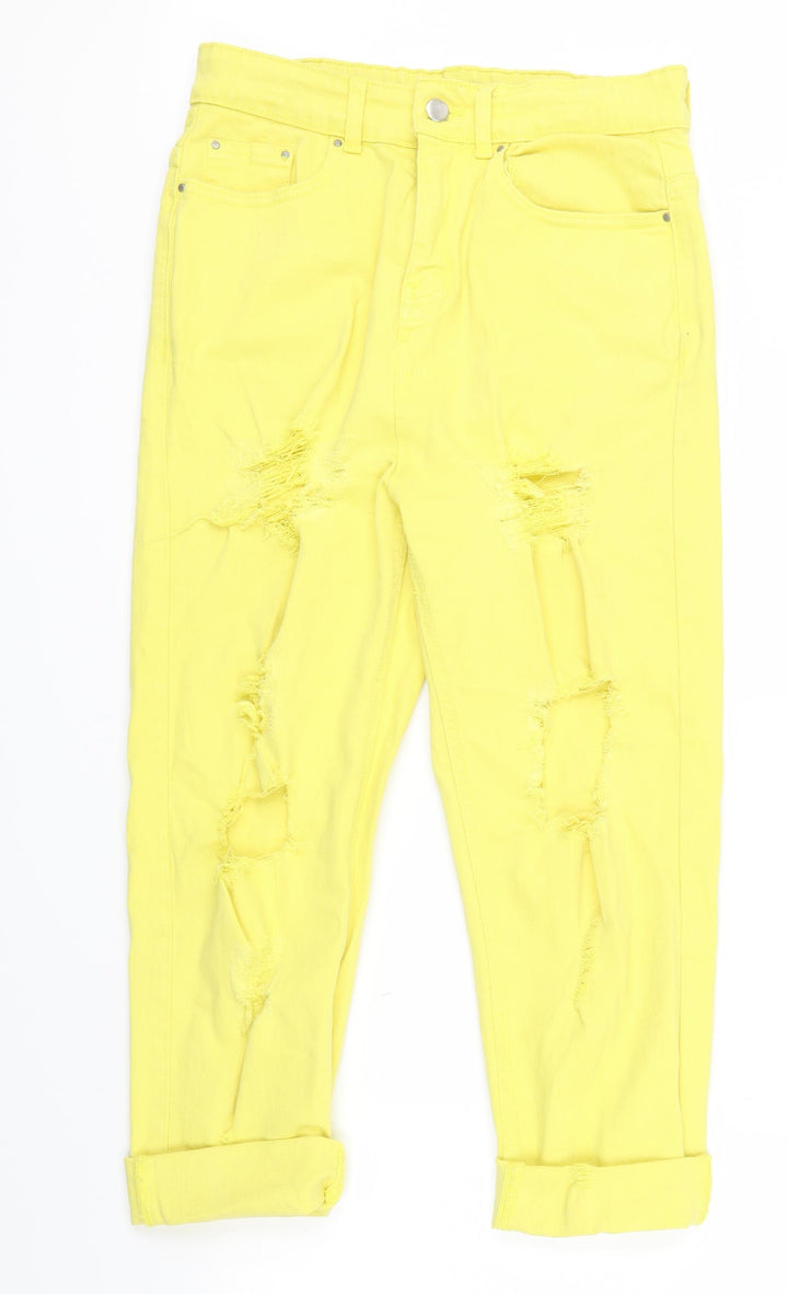 I SAW IT FIRST Womens Yellow Denim Cropped Jeans Size 10 L20 in - ripped details