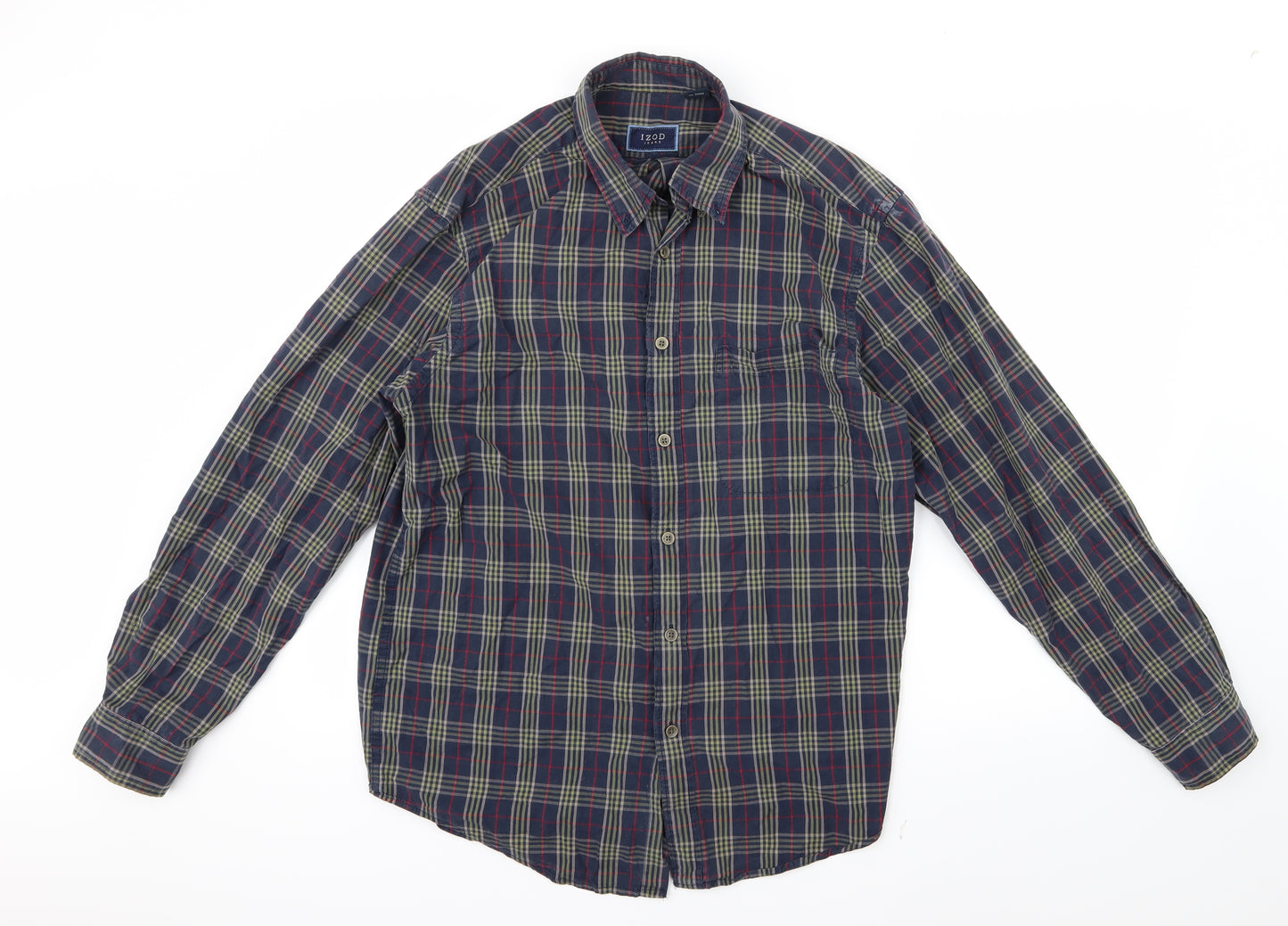 IZOD Mens Blue Check   Button-Up Size M