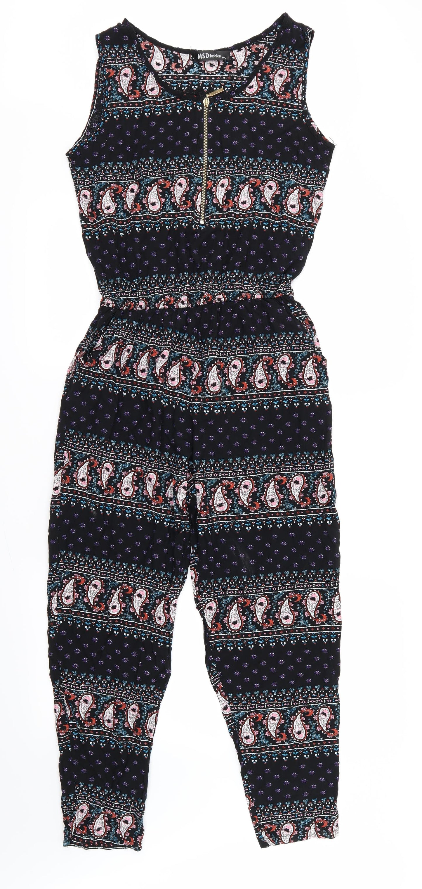 MSD Womens Black Geometric  Jumpsuit One-Piece Size M L24 in