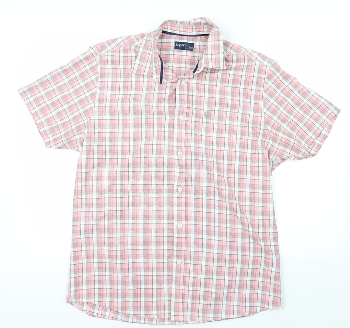Easy Mens Pink Check Button-Up Size M
