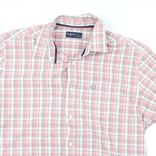 Easy Mens Pink Check   Button-Up Size M