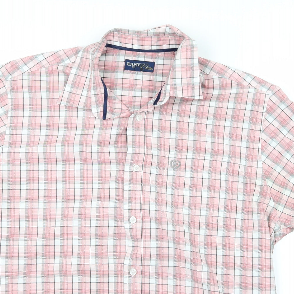 Easy Mens Pink Check   Button-Up Size M
