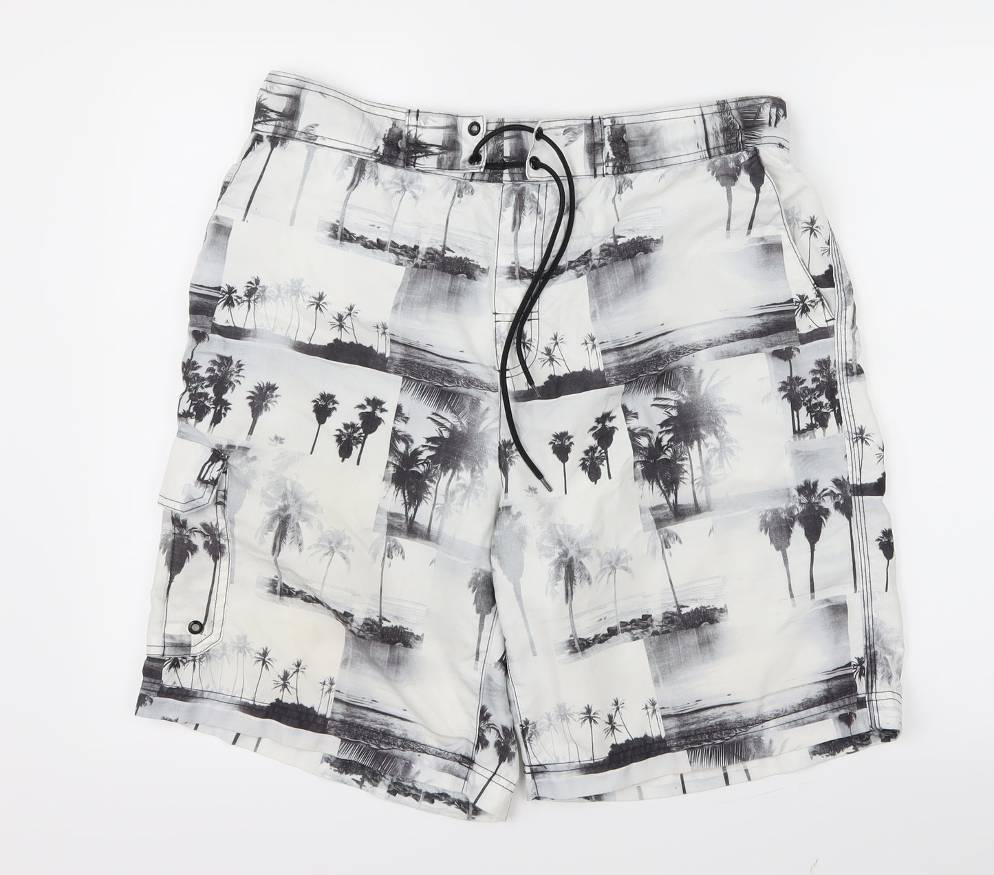 George Mens Black Geometric  Bermuda Shorts Size L - Swim Short