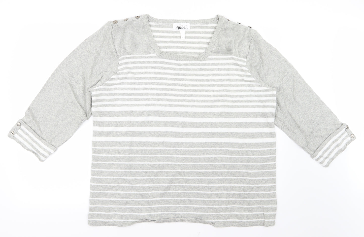 Afibel Womens Grey Striped Knit Pullover Jumper Size 24