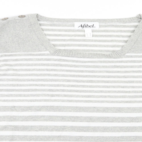 Afibel Womens Grey Striped Knit Pullover Jumper Size 24