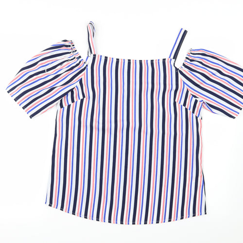 Papaya Womens Blue Striped  Basic Blouse Size 10