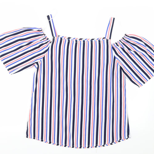 Papaya Womens Blue Striped  Basic Blouse Size 10