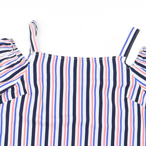Papaya Womens Blue Striped  Basic Blouse Size 10