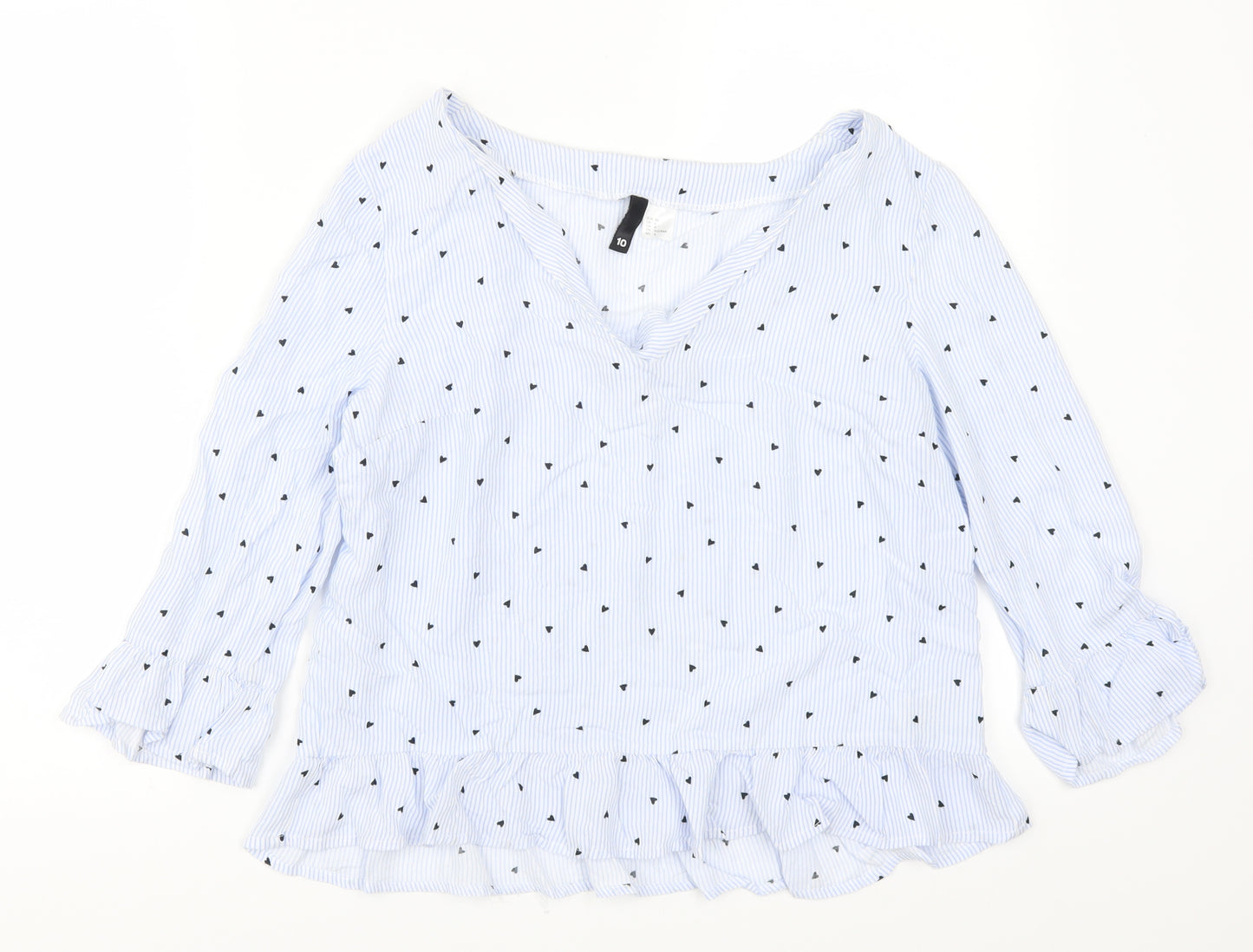 H&M Womens Blue Striped  Basic Blouse Size 10  - Love Hearts