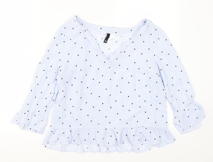 H&M Womens Blue Striped  Basic Blouse Size 10  - Love Hearts