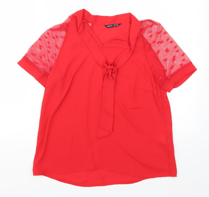 SheIn Womens Red Polka Dot Basic Blouse Size S