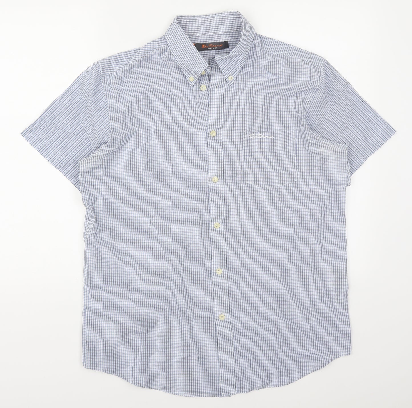 Ben Sherman Mens Blue Check   Button-Up Size L