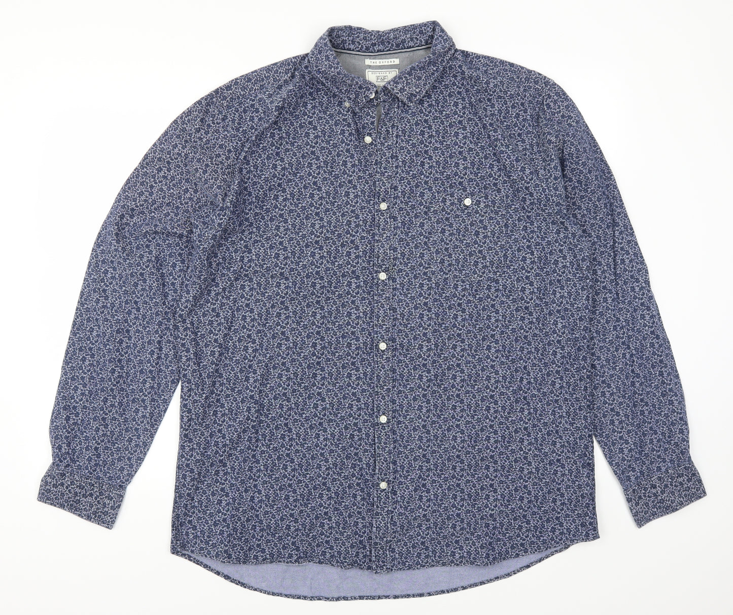 F&F Mens Blue Floral   Button-Up Size XL