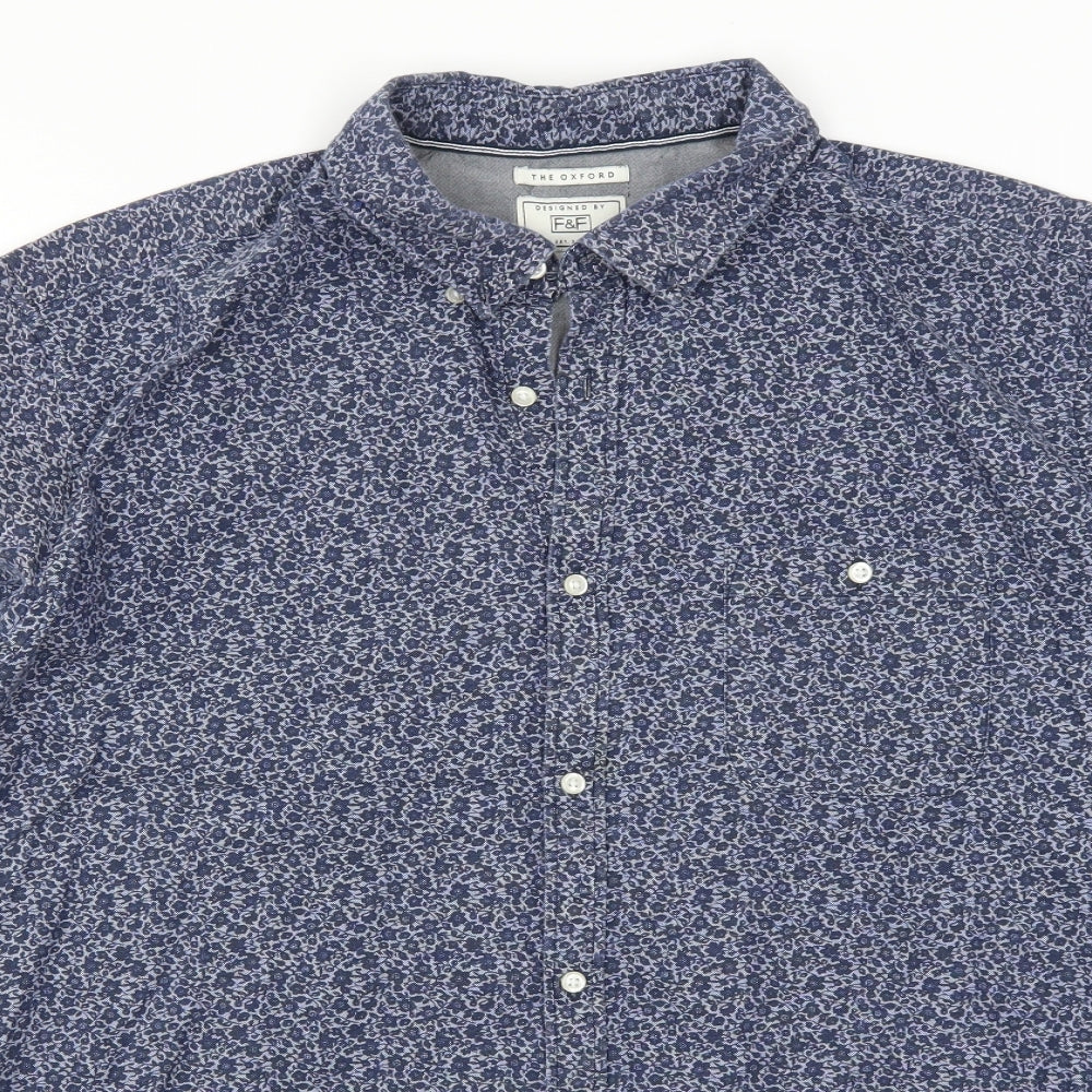 F&F Mens Blue Floral   Button-Up Size XL